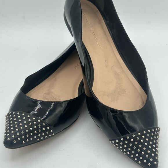 LOEFFLER RANDALL NATALIE BLACK PATENT LEATHER POINT TOE SILVER STUDDED FLATS 10B - Picture 3 of 11